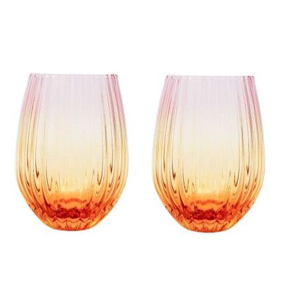 Ellie Ombre Stemless Glass - Pink &amp; Yellow
