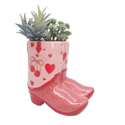 Cowboy Boots Cherry Planter Pink - 16cm