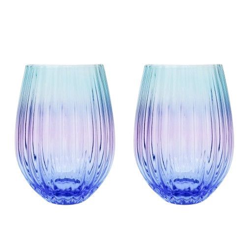 Ellie Ombre Stemless Glass - Aqua &amp; Blue