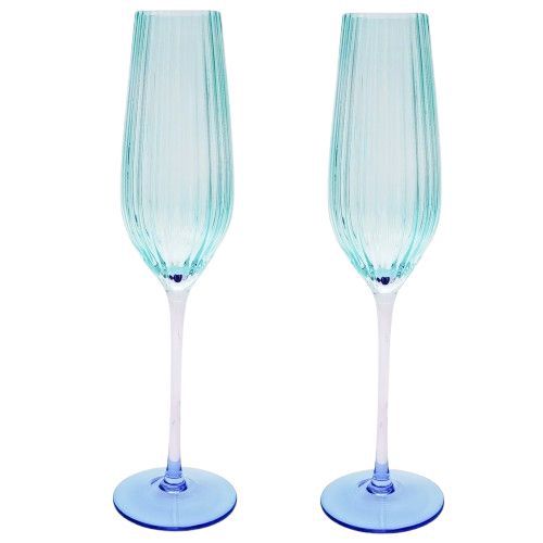 Ellie Ombre Champagne Glass - Aqua &amp; Blue