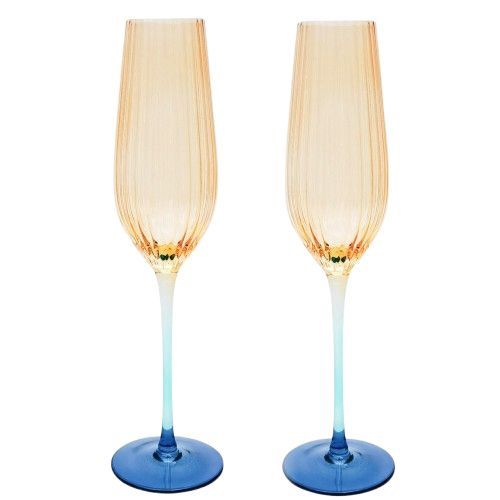 Ellie Ombre Champagne Glass - Amber &amp; Blue
