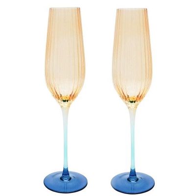 Ellie Ombre Champagne Glass - Amber &amp; Blue
