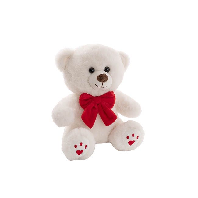 Teddy Bear Aiden w Red Bow- White