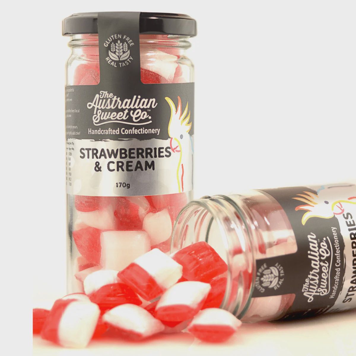 Strawberry &amp; Cream Rock Candy - 170g jar