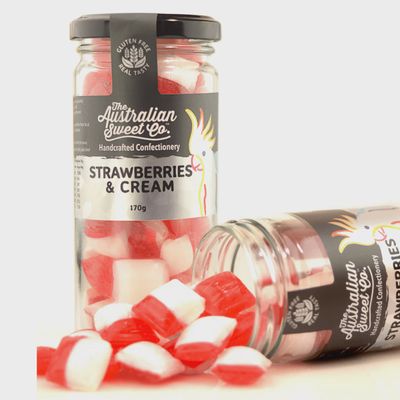 Strawberry &amp; Cream Rock Candy - 170g jar