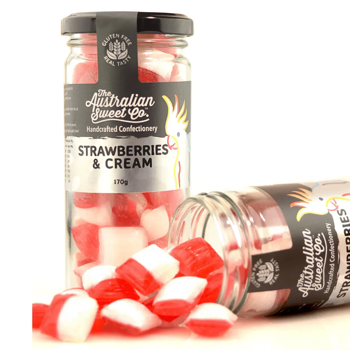 Strawberry &amp; Cream Rock Candy - 170g jar