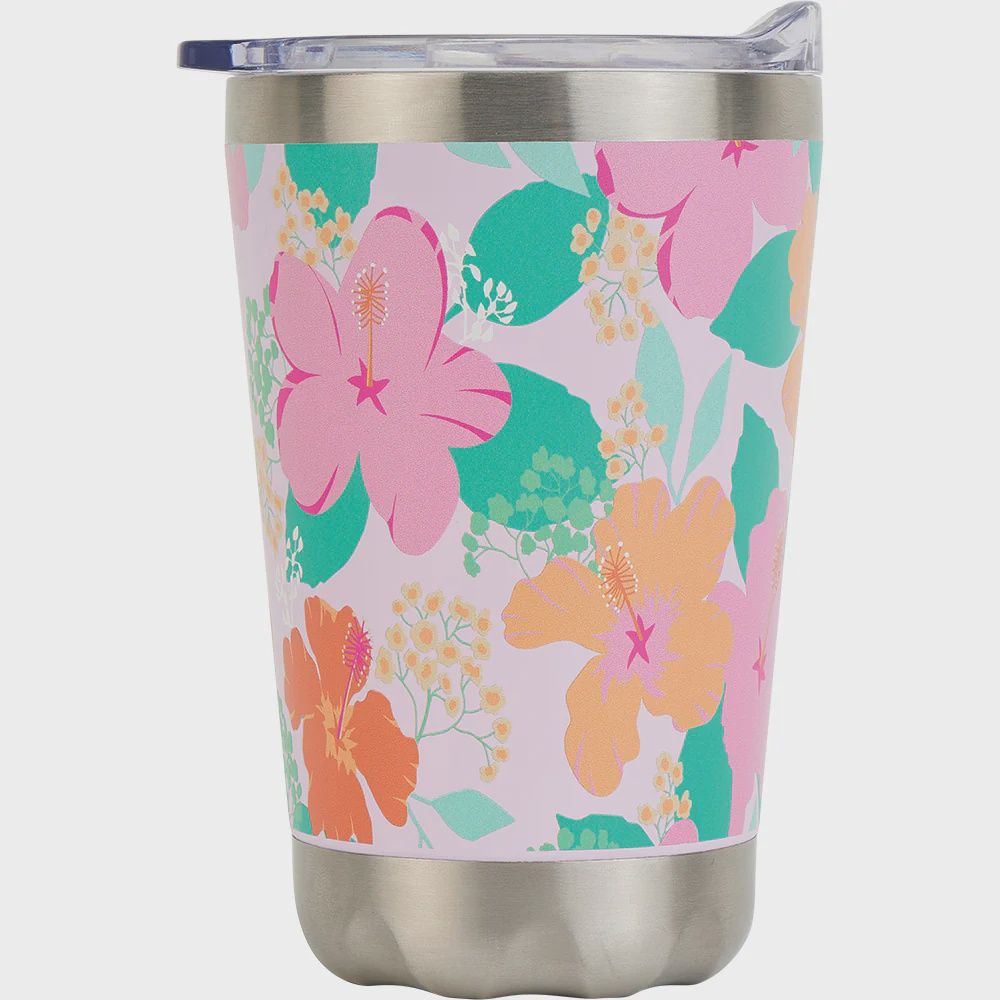 Coffee Mug - Double Wall - Stainless Steel, Style: Hibiscus