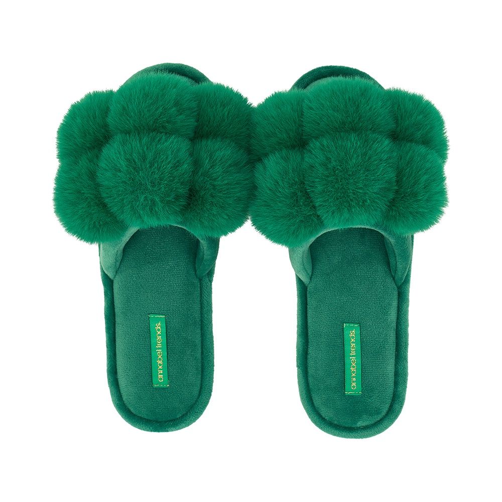 Pom Pom Slippers - Cosy Luxe - Emerald
