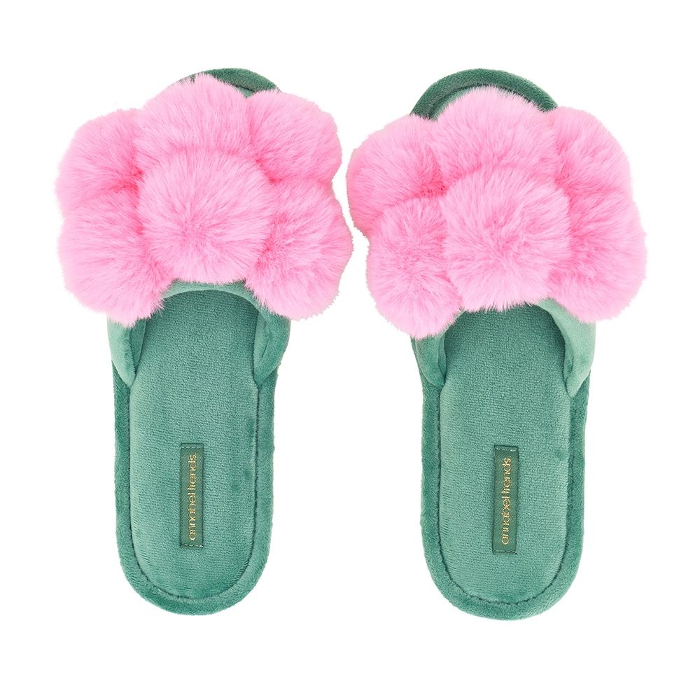 Pom Pom Slippers - Cosy Luxe - Candy Green, Size: Sml/Med