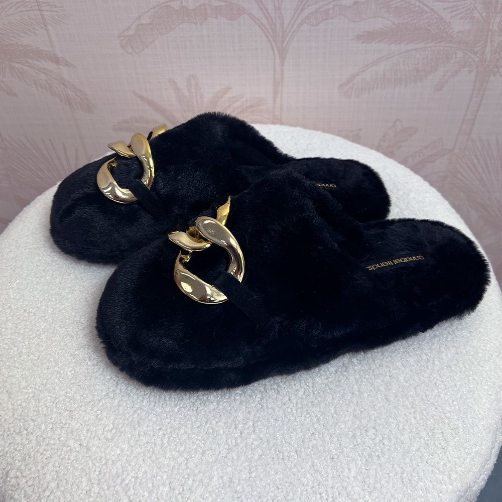 Luxe Mule - Gold Chain Link Slippers, Size: Black