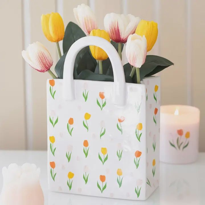 Tulip Print Ceramic Bag-Shaped Flower Vase
