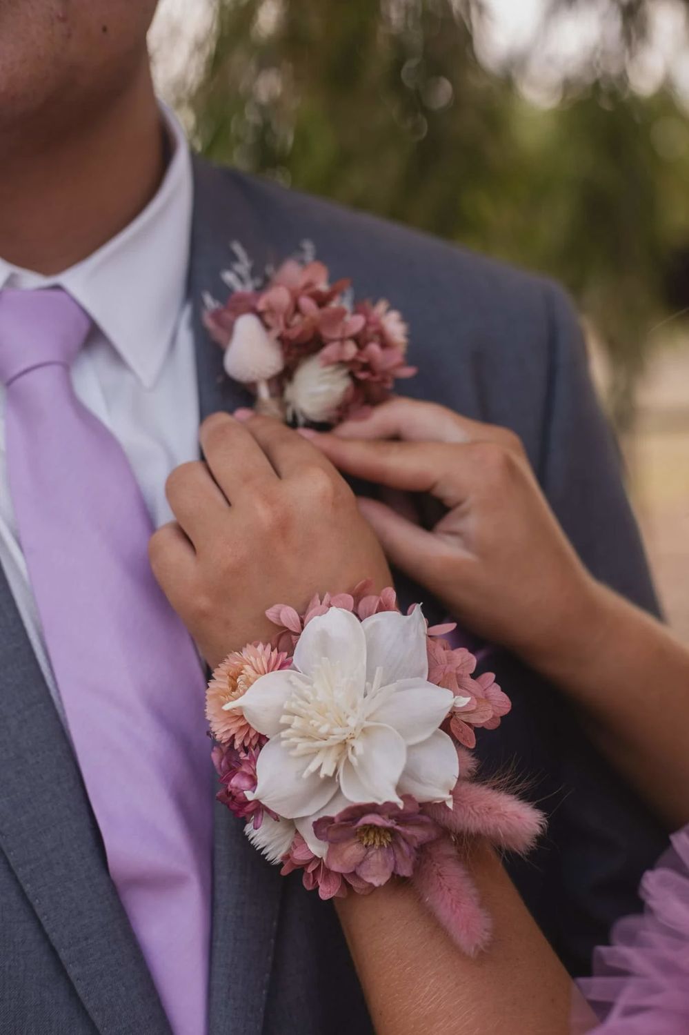 Wrist Corsage &amp; Buttonhole (Artificial Silk Flowers)