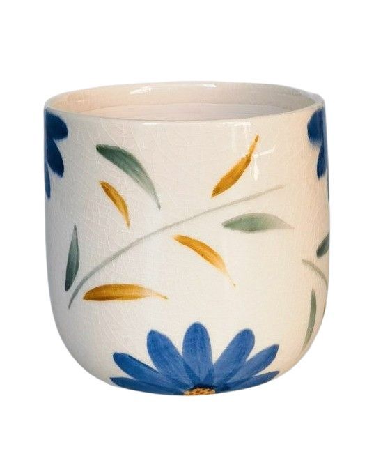 Maxine Floral Planter Blue &amp; Green 14cm