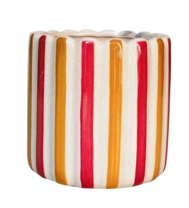 Maxine Stripe Planter Red &amp; Yellow 14cm