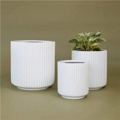 Fibreglass Ribbed Cylinder - Matte White - Med