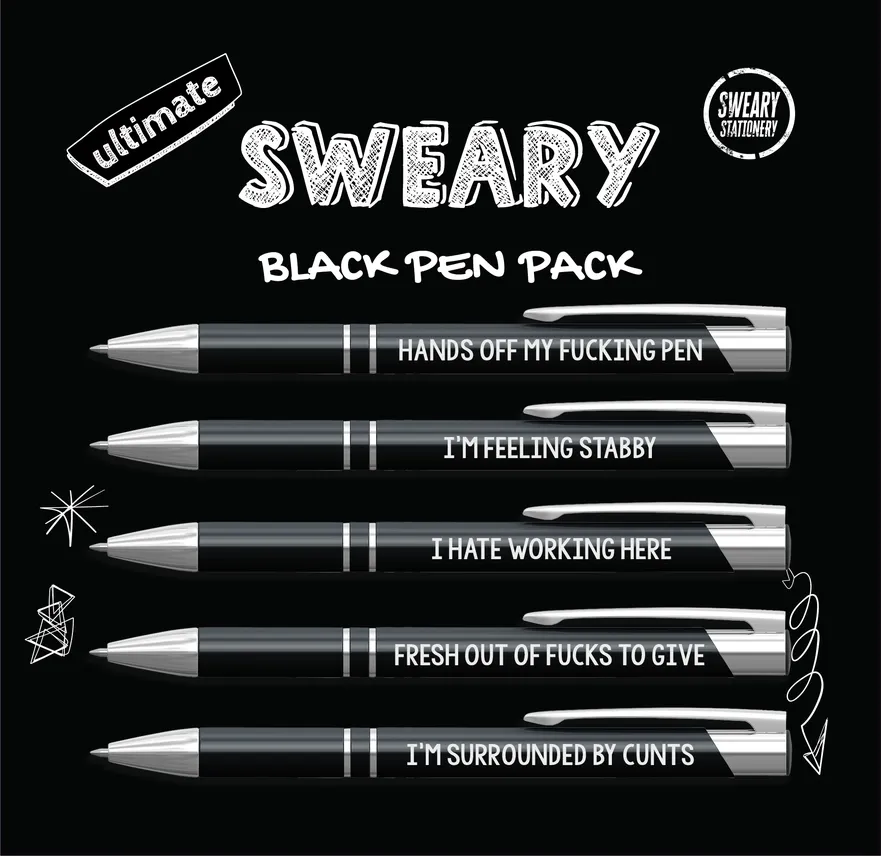 Ultimate Sweary Black Pen Pack – 5 Pack
