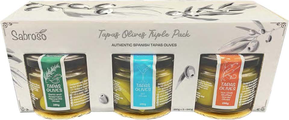 Sabroso 3pk Olives - Garlic Stuffed Gordal, Gin Olives &amp; Hot Chilli Stuffed Gordal