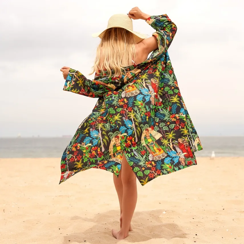 Frida Kahlo Cotton Kimono Robe – Black