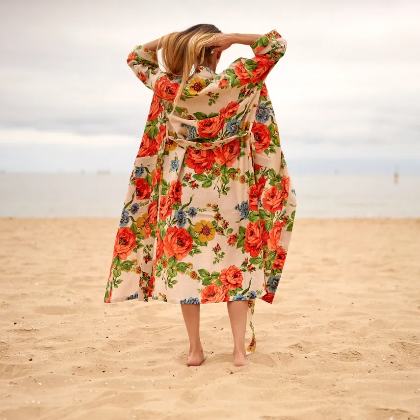 Frida Kahlo Cotton Waffle Kimono Bathrobe – Floral Print