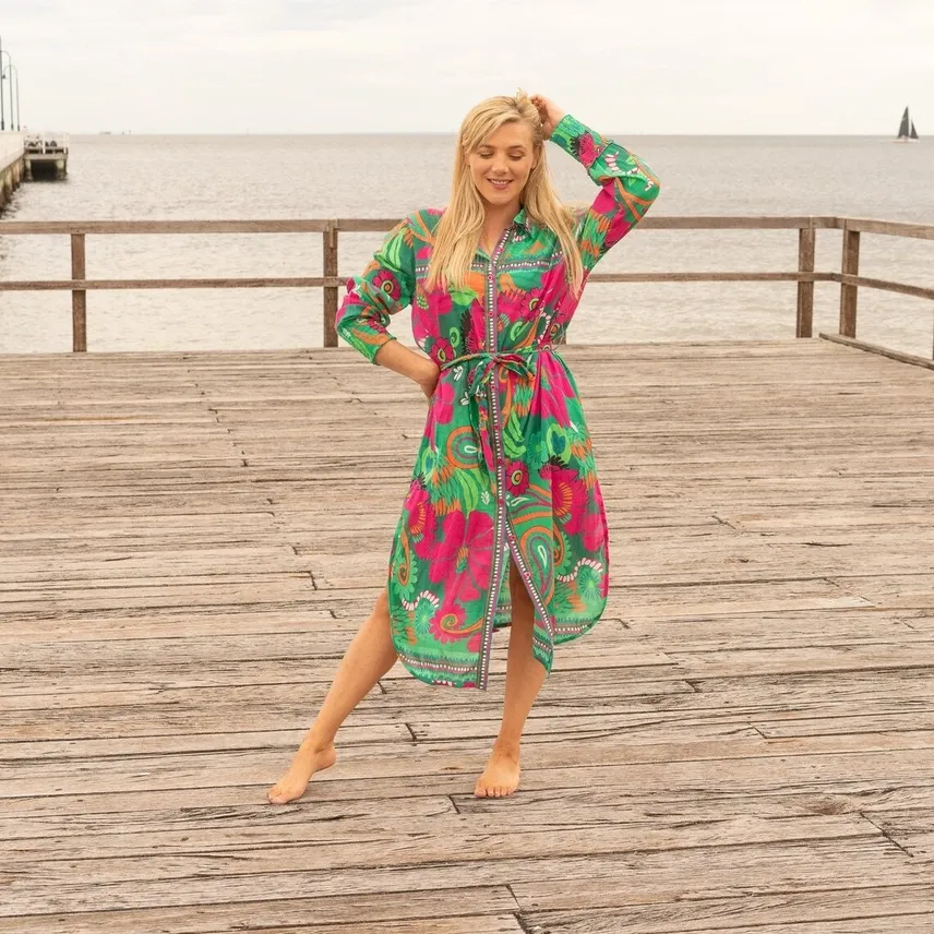 Garden Blossoms Cotton Midi Dress