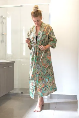 Frida Cotton Kimono Robe – Sage Botanical
