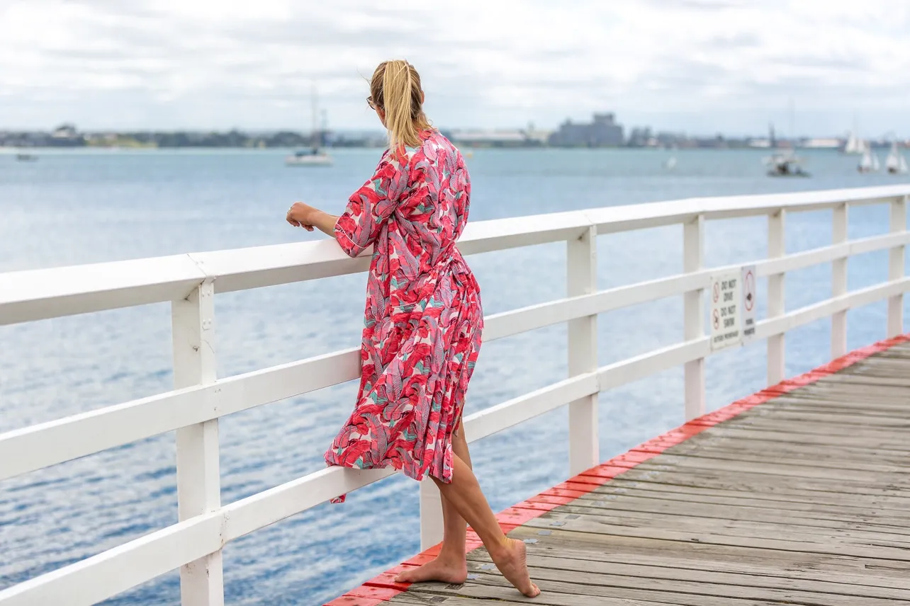 Frida Cotton Kimono Robe – Pink Tropical Floral