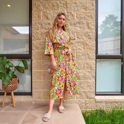Frida Cotton Kimono Robe – Sunshine Floral