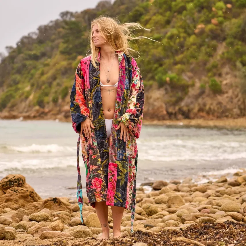 Velvet Kimono Robe – Boho Luxe Floral