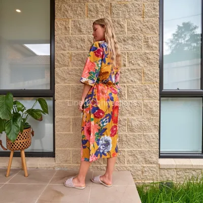 Cotton Kimono Robe – Golden Floral