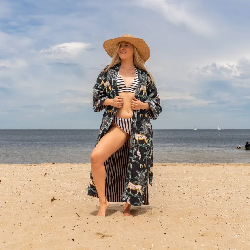 Waffle Kimono Robe – Black Safari