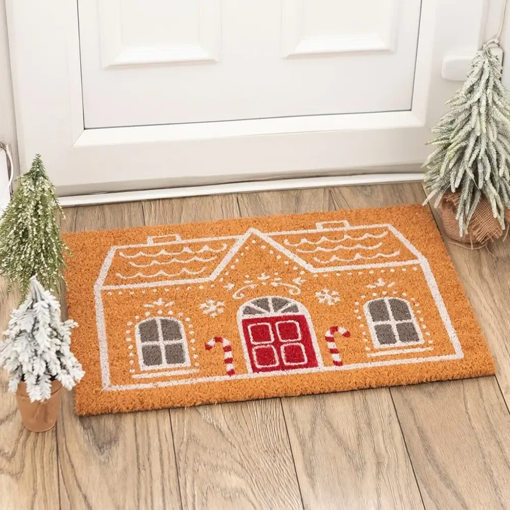 Candy Cane Gingerbread House Doormat