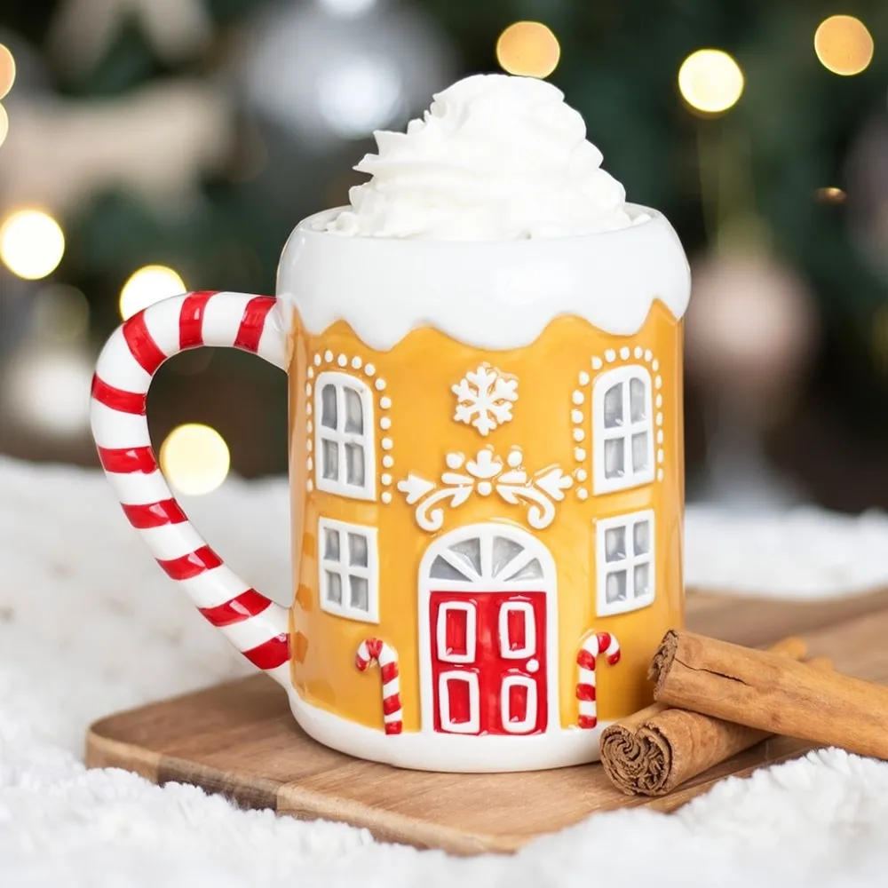 Candy Cane Gingerbread House Mug