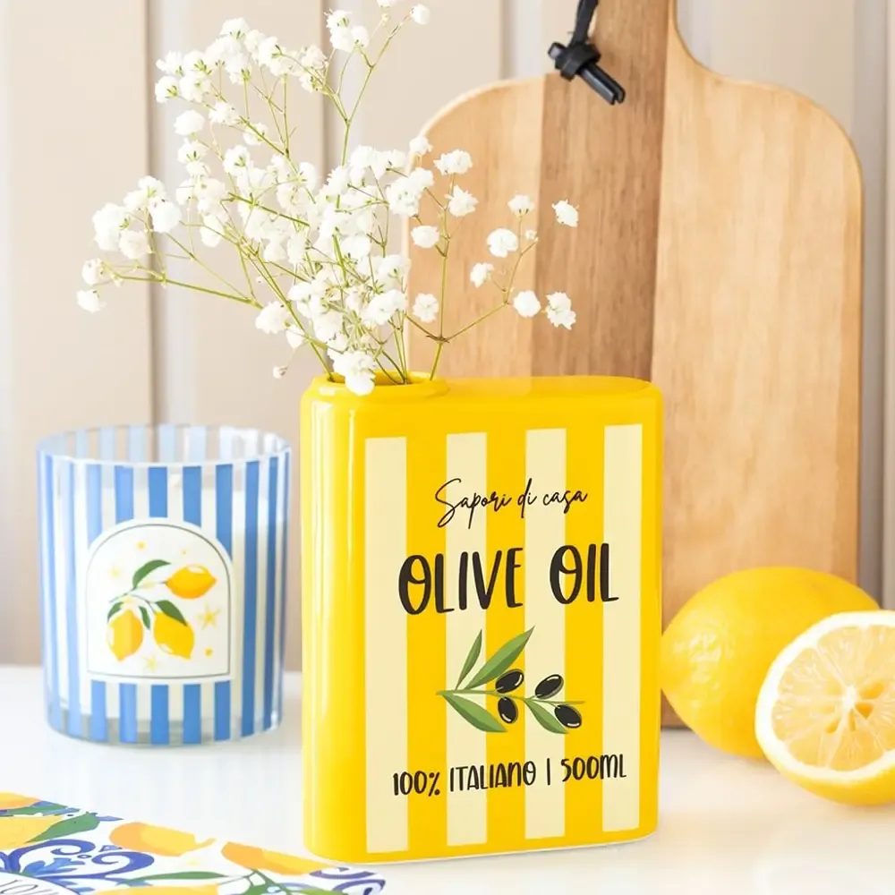 Olive Oil Tin Shaped Ceramic Flower Vase
