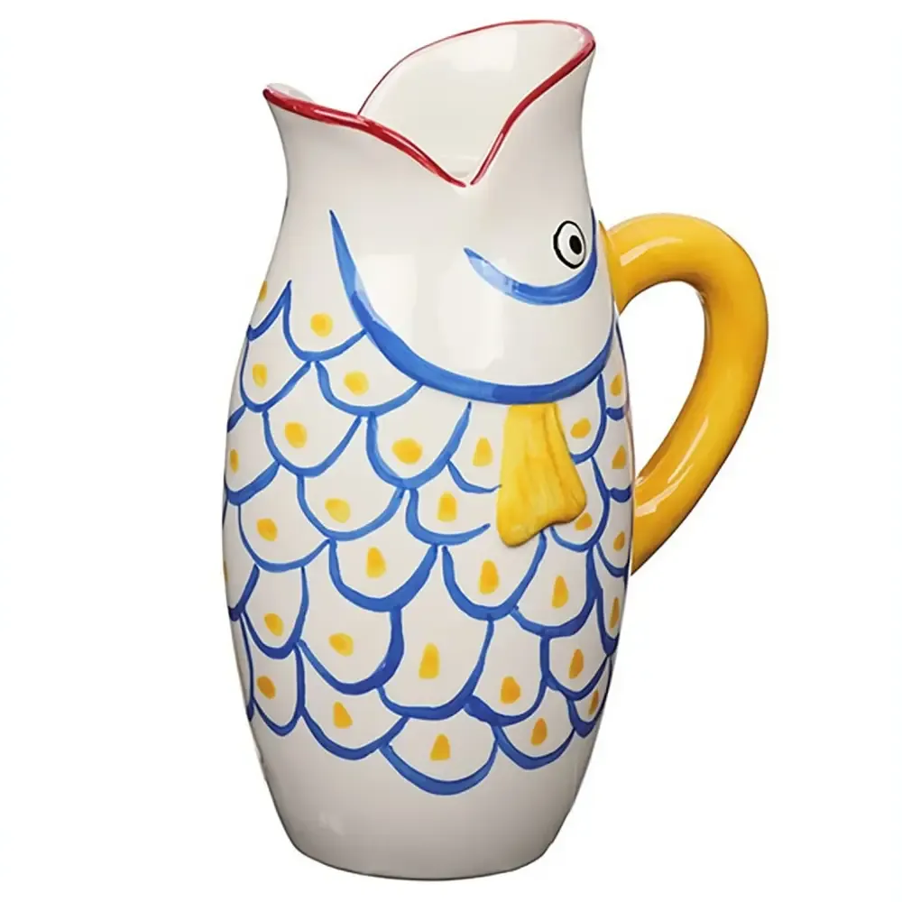 Yellow Fish Ceramic Flower Vase with Handle 26cm