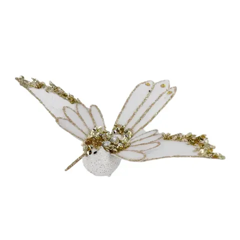 Hummingbird Clip Christmas Decoration - White &amp; Gold