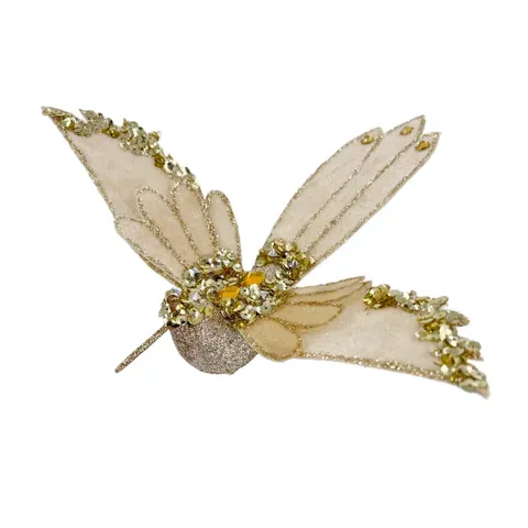 Hummingbird Clip Velvet/PE 19x21cm Gold