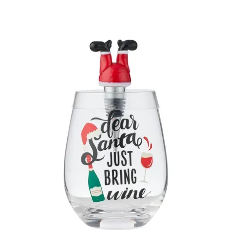 2Pce Glass &amp; Santa Leg Stopper 9x16cm Rd
