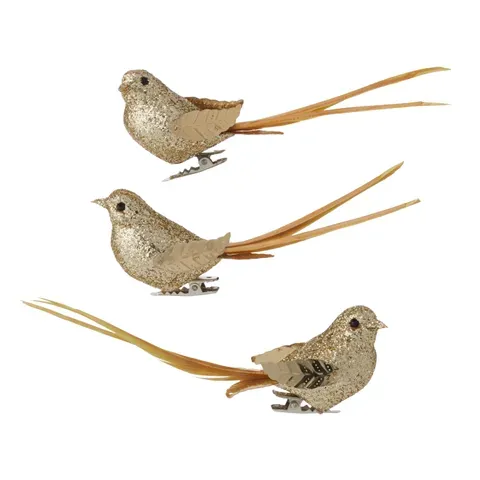 Set of 3 Gold Feather Swallow Clip Decorations – 14cm