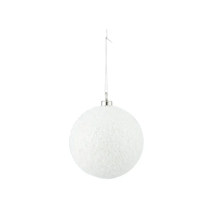 Lustre Bauble Plastic- White - 10cm