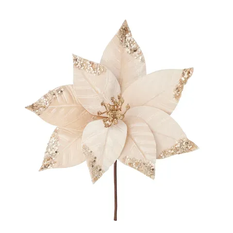 Decorate Poinsettia Stem Fab 30x20cm Gld