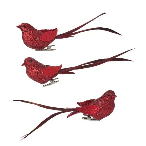 S/3 Feather Swallow Clip PE 4x14cm Red