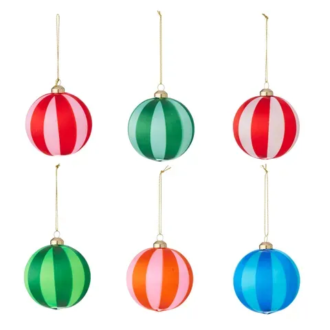 S/6 Silk Pop Stripe Bauble PE 8cm Mul