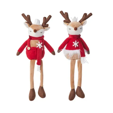 Deer Couple with Dangly Legs – Red &amp; Natural