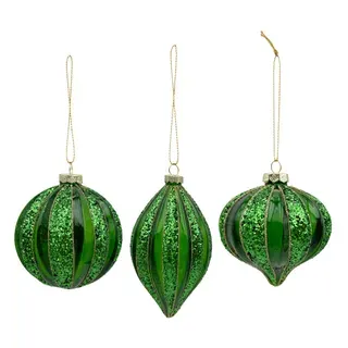 Festive Bauble Glass 10cm Green 3 Asst