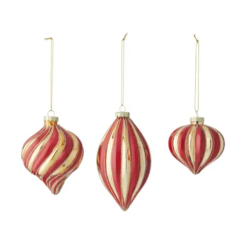 Droplet Bauble Glass 10cm Red/Gld 3/Ast