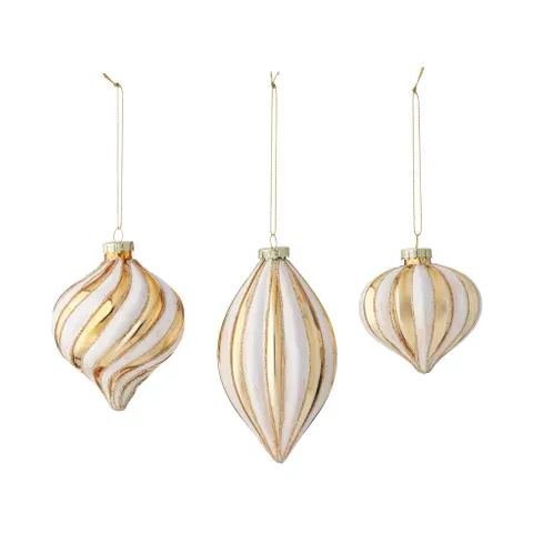 Droplet Glass Christmas Bauble – White &amp; Gold 10cm