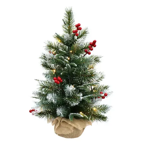 60cm LED Snowy Christmas Tree with Berries – Burlap Pot