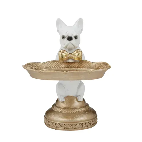 Frenchie Resin Tray Sculpture – White &amp; Gold