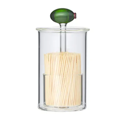 Olive Glass Toothpick Holder