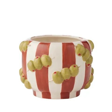 Oliva Ceramic Planter Pot – Ivory, Brown &amp; Olive